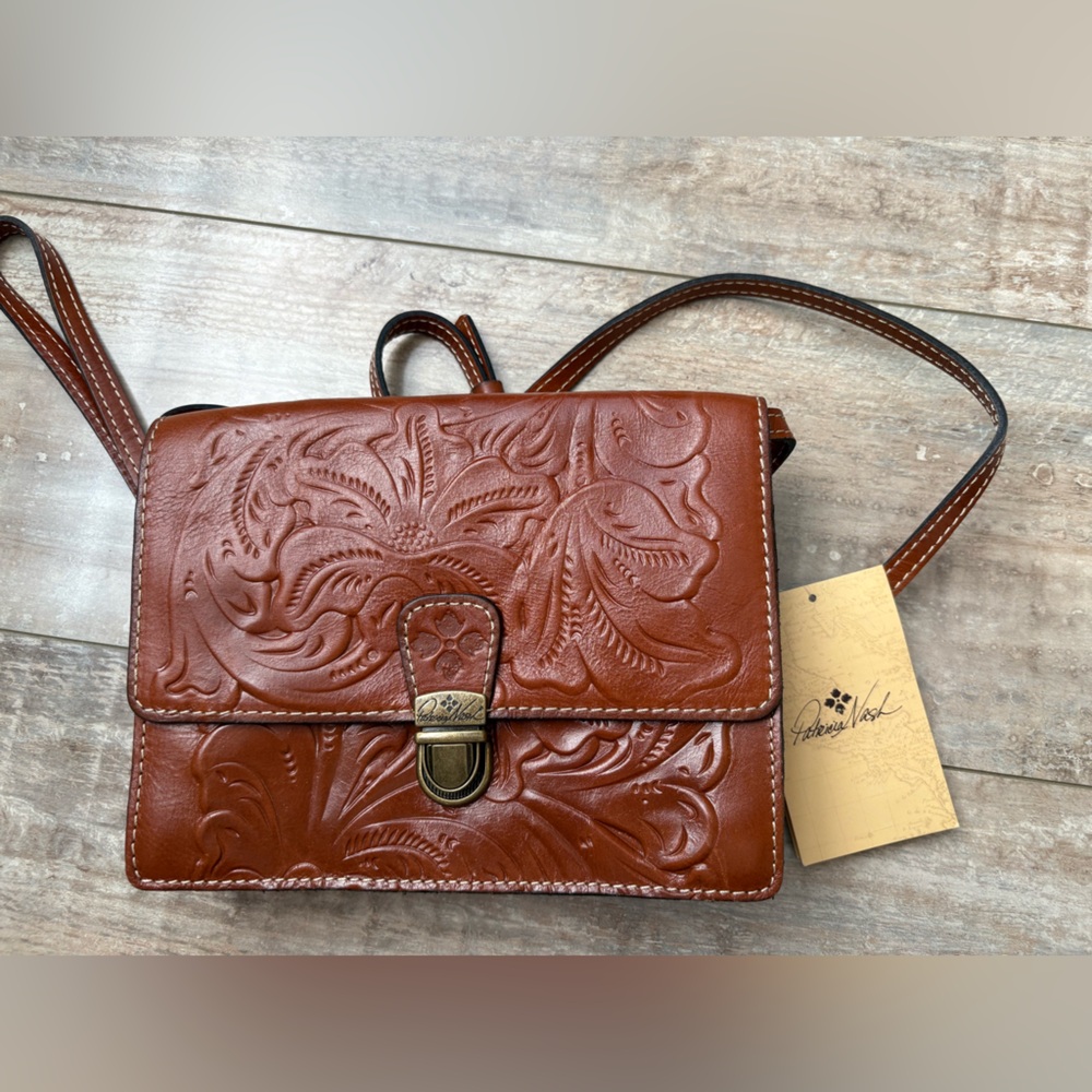 Patricia Nash Brown Embossed Leather Crossbody Bag